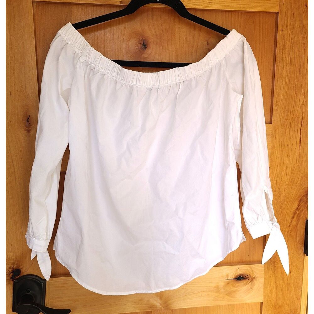 Abercrombie Fitch White 100% Cotton Peasant Blouse Off Shoulder 3/4 Sleeve SMALL